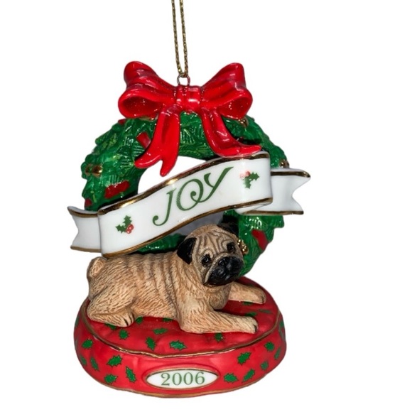 Danbury mint dog pug 2006 Christmas ornament joy porcelain 3.5" - Picture 1 of 7